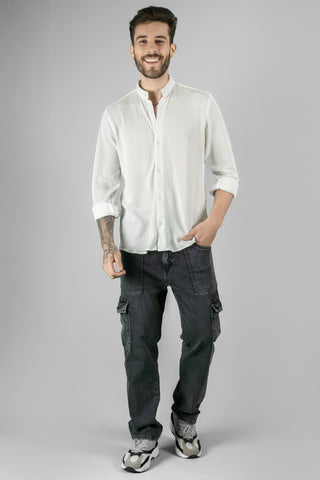 Regular Fit White Casual Plain Shirt For Men