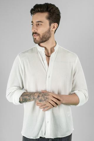 Regular Fit White Casual Plain Shirt For Men