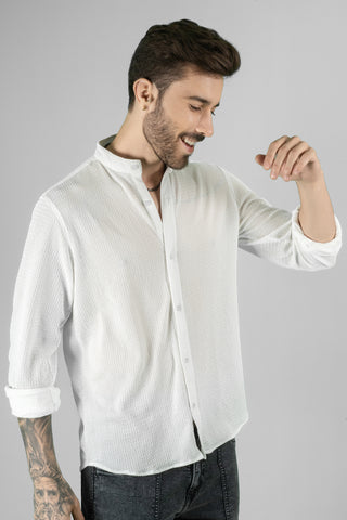 Regular Fit White Casual Plain Shirt For Men