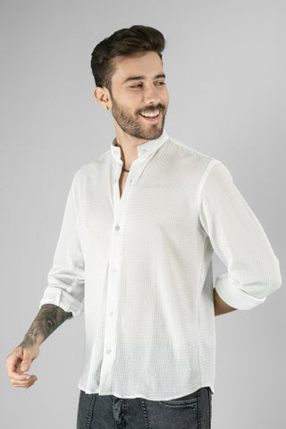 Regular Fit White Casual Plain Shirt For Men