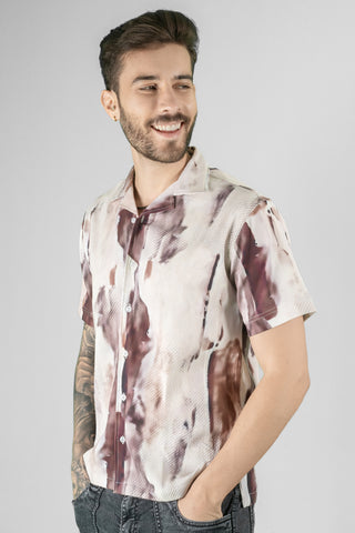 Regular Fit Brown Printed Men's Shirt - Cuban Collar