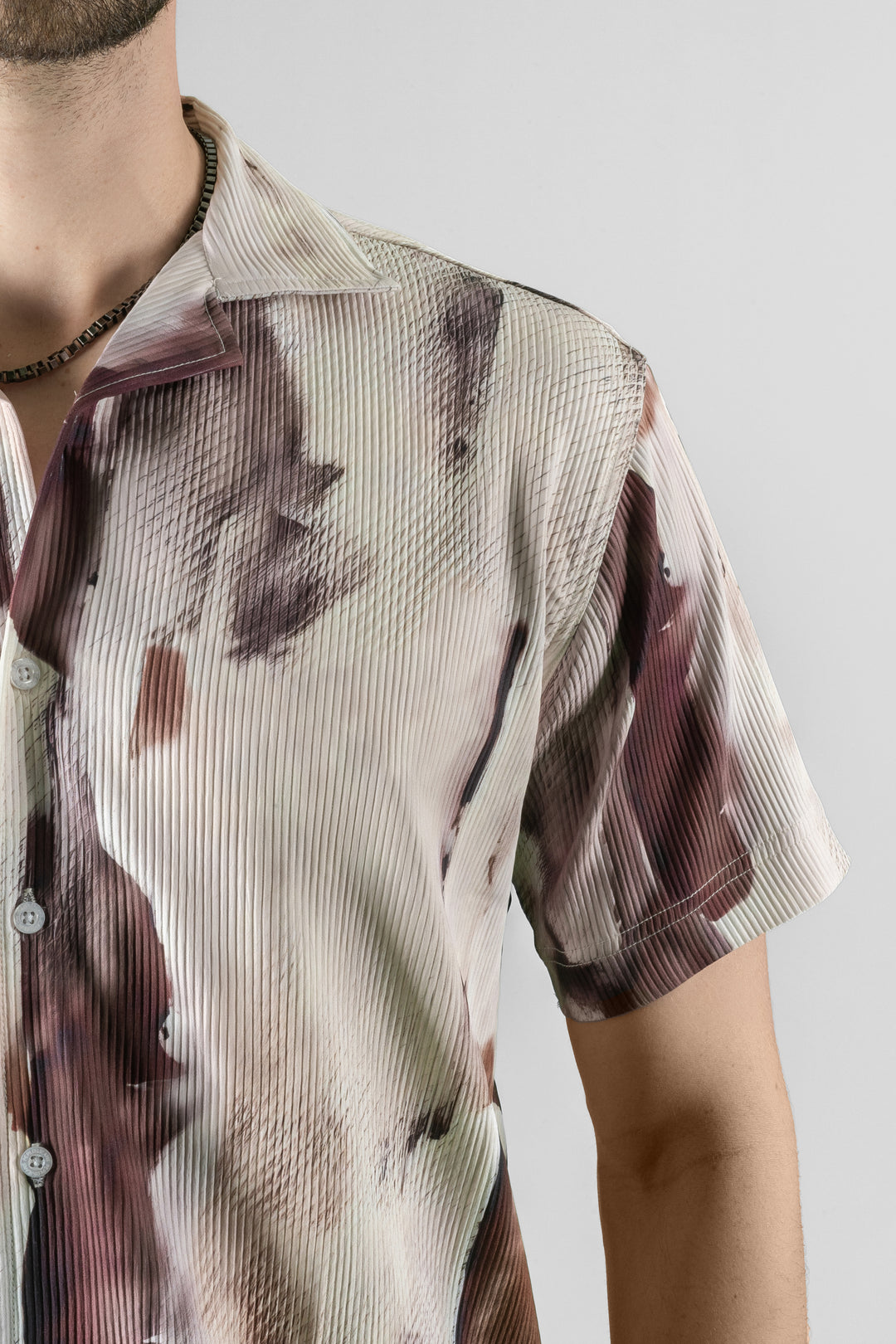 Brown Printed Men's Shirt - Cuban Collar