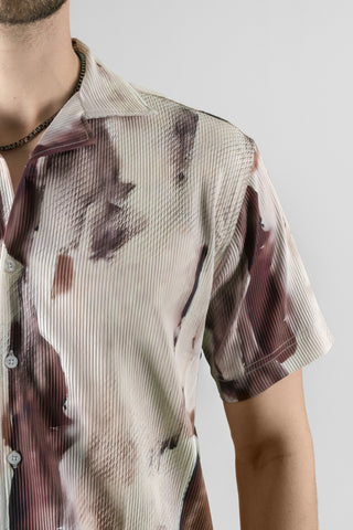 Regular Fit Brown Printed Men's Shirt - Cuban Collar