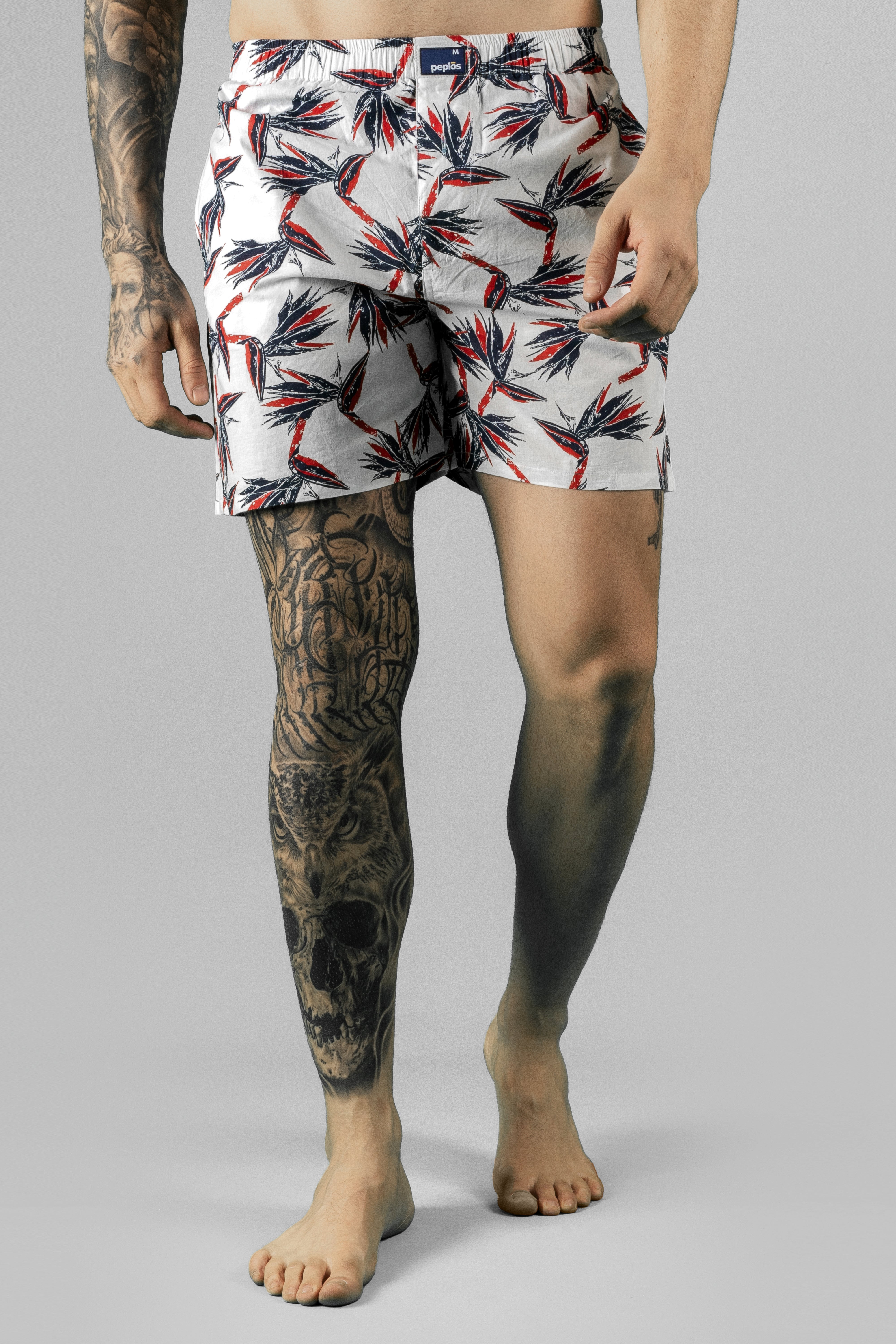 Men's Printed White Boxers - Regular Fit