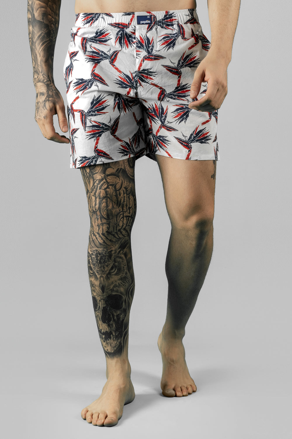 Men's Printed White Boxers - Regular Fit
