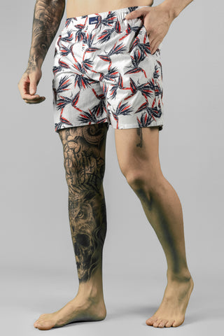 Men's Printed White Boxers - Regular Fit