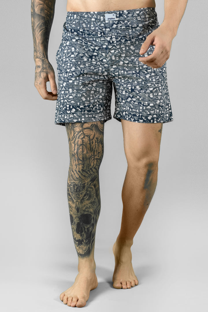 Men's Printed Blue Boxers - Regular Fit