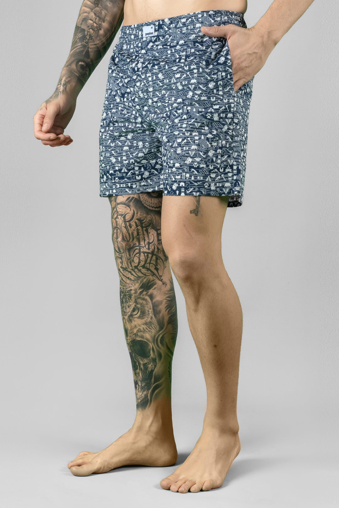 Men's Printed Blue Boxers - Regular Fit