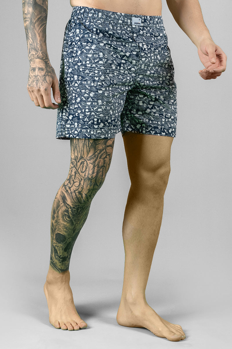 Men's Printed Blue Boxers - Regular Fit