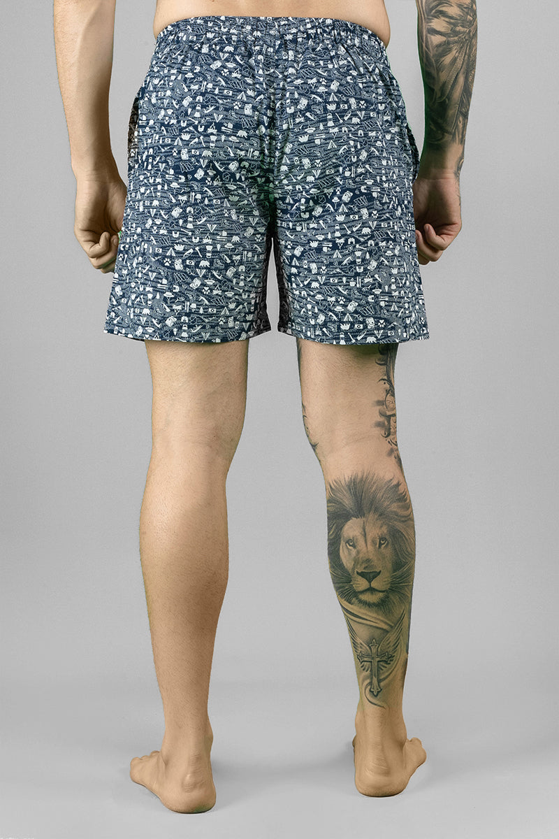 Men's Printed Blue Boxers - Regular Fit