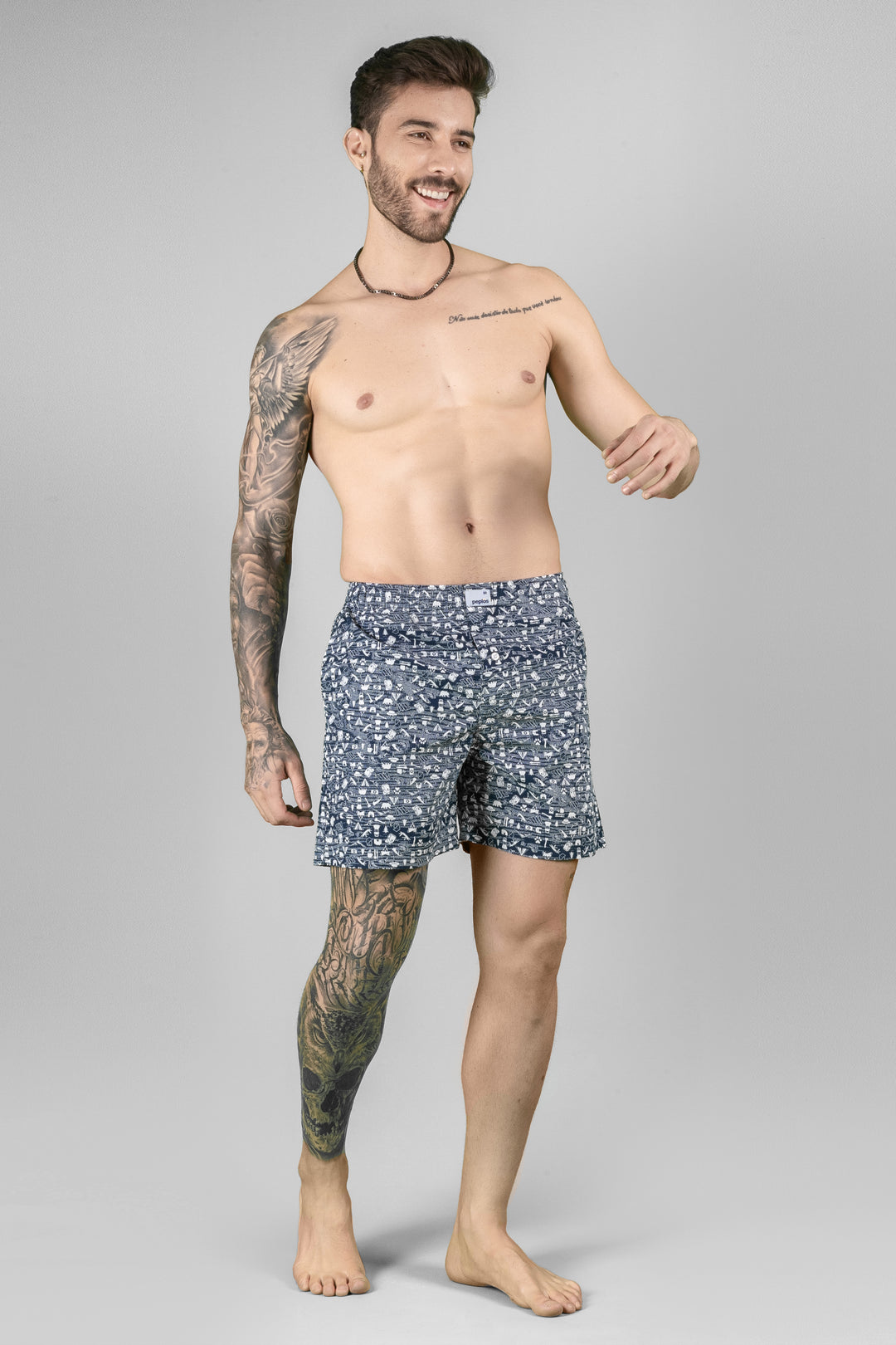 Men's Printed Blue Boxers - Regular Fit