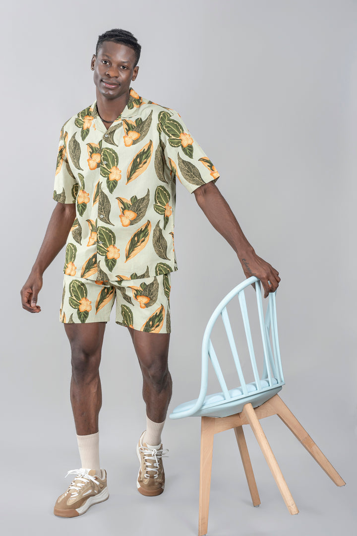 Printed Yellow Summer Co Ord Set For Men