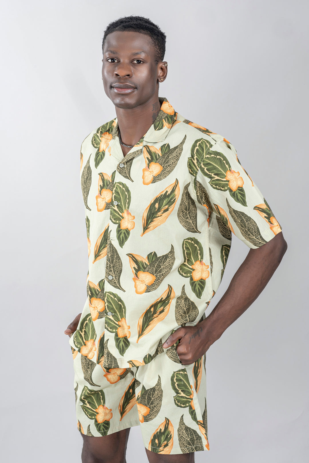 Printed Yellow Summer Co Ord Set For Men