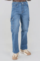 Men's Regular Fit Blue Cargo Denim Jeans