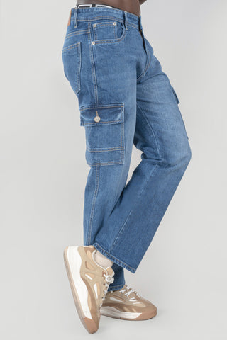 Men's Regular Fit Blue Cargo Denim Jeans