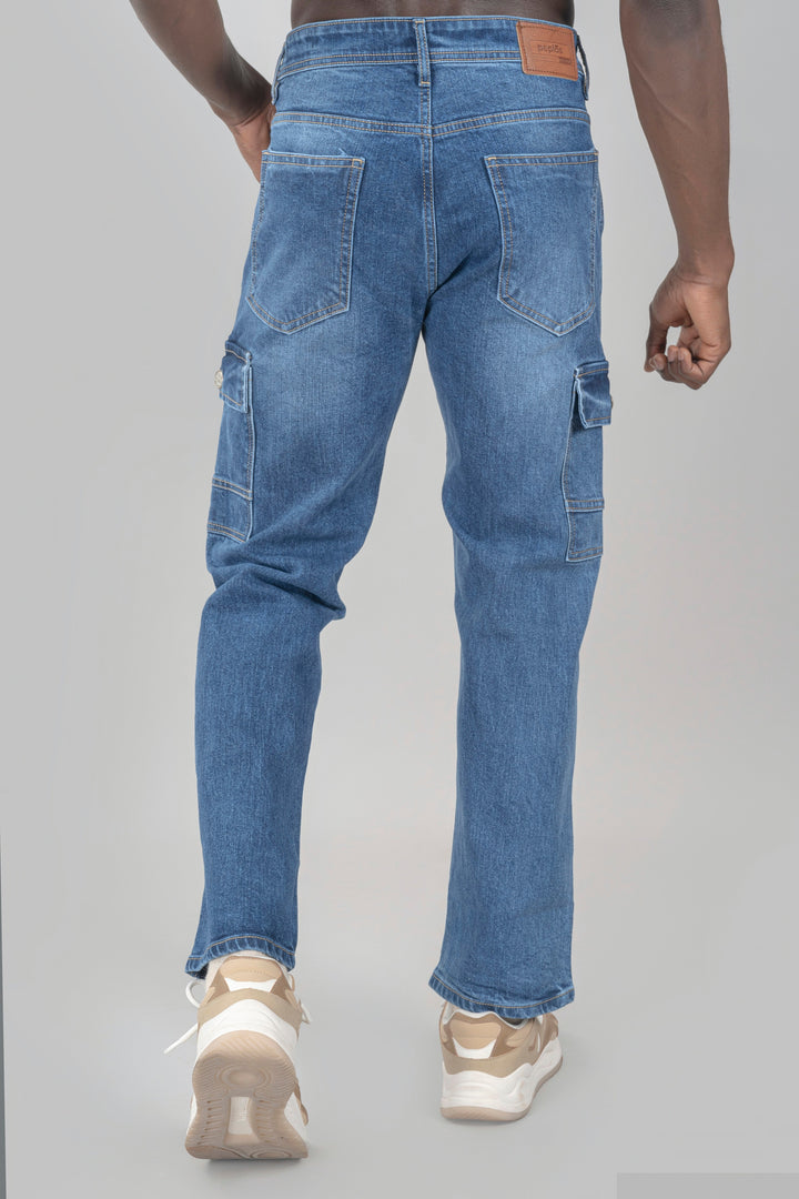 Men's Regular Fit Blue Cargo Denim Jeans