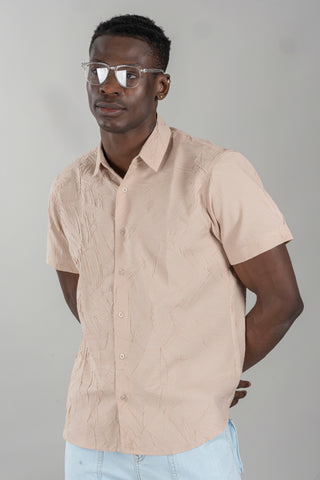 Men's Plain Fawn Color Shrink Shirt - Half Sleeve