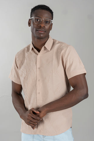 Men's Plain Fawn Color Shrink Shirt - Half Sleeve