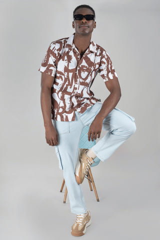 Brown Abstract Cotton Print Shirt For Men