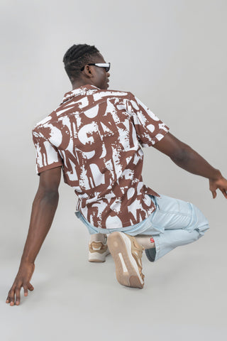 Brown Abstract Cotton Print Shirt For Men