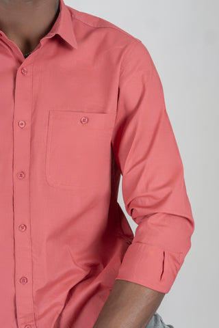 Solid Plain Red Cargo Shirt For Men