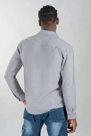 Men's Textured Full Sleeve Ash Grey Shirt