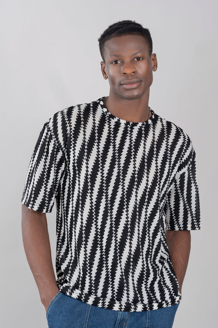 Black & White Oversized Stretchable T-Shirt for Men