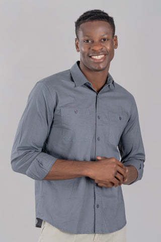 Grey Colour Plain Shirt Double Pocket