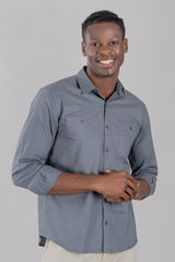 Grey Colour Plain Shirt Double Pocket