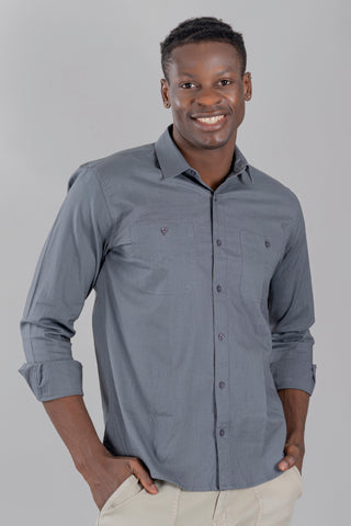 Grey Colour Plain Shirt Double Pocket