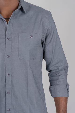 Grey Colour Plain Shirt Double Pocket