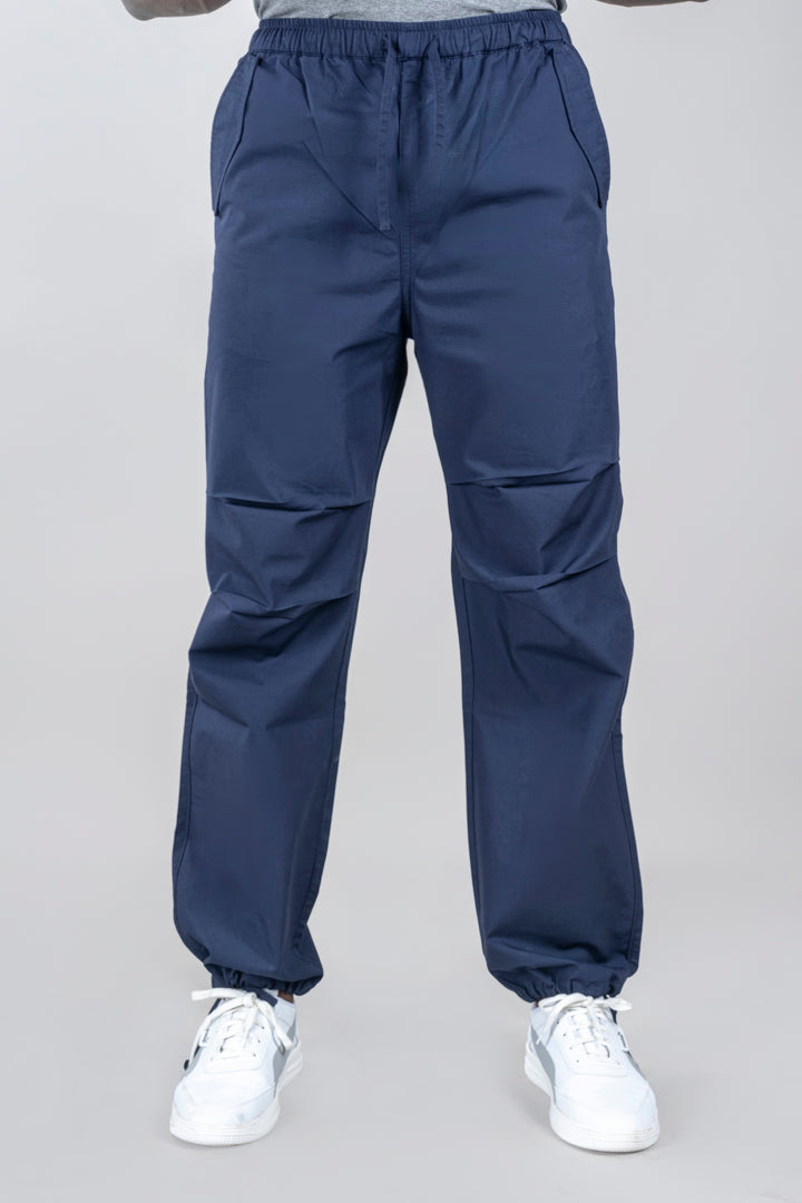 Navy Blue Parachute Pants For Men