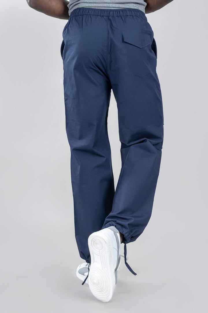 Navy Blue Parachute Pants For Men