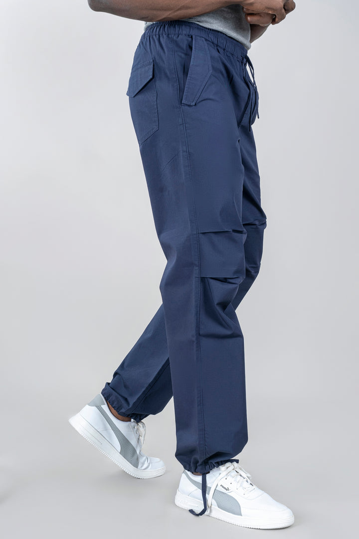 Navy Blue Parachute Pants For Men