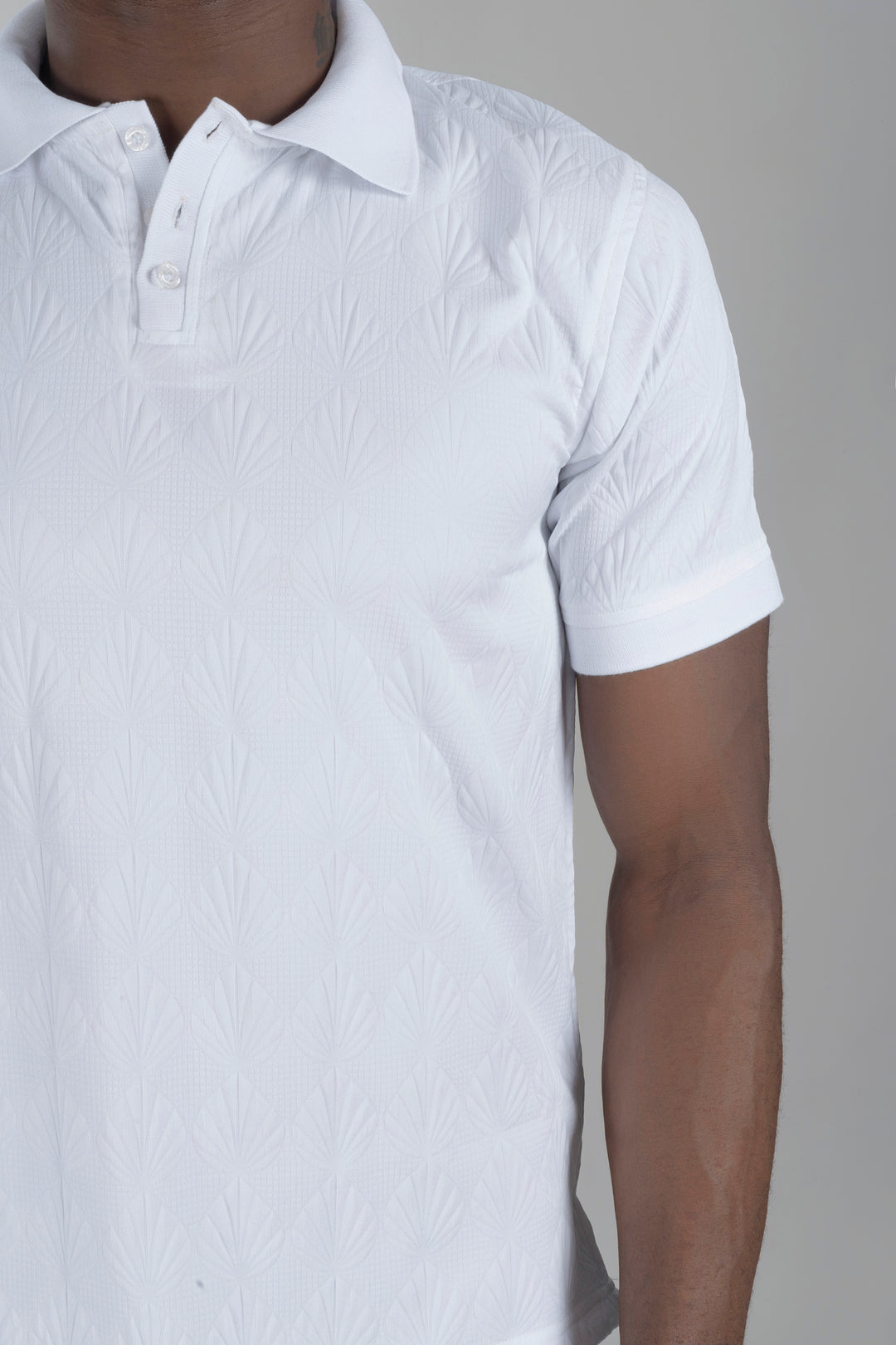 Men's Half Sleeve Self Pattern White Polo T-Shirt