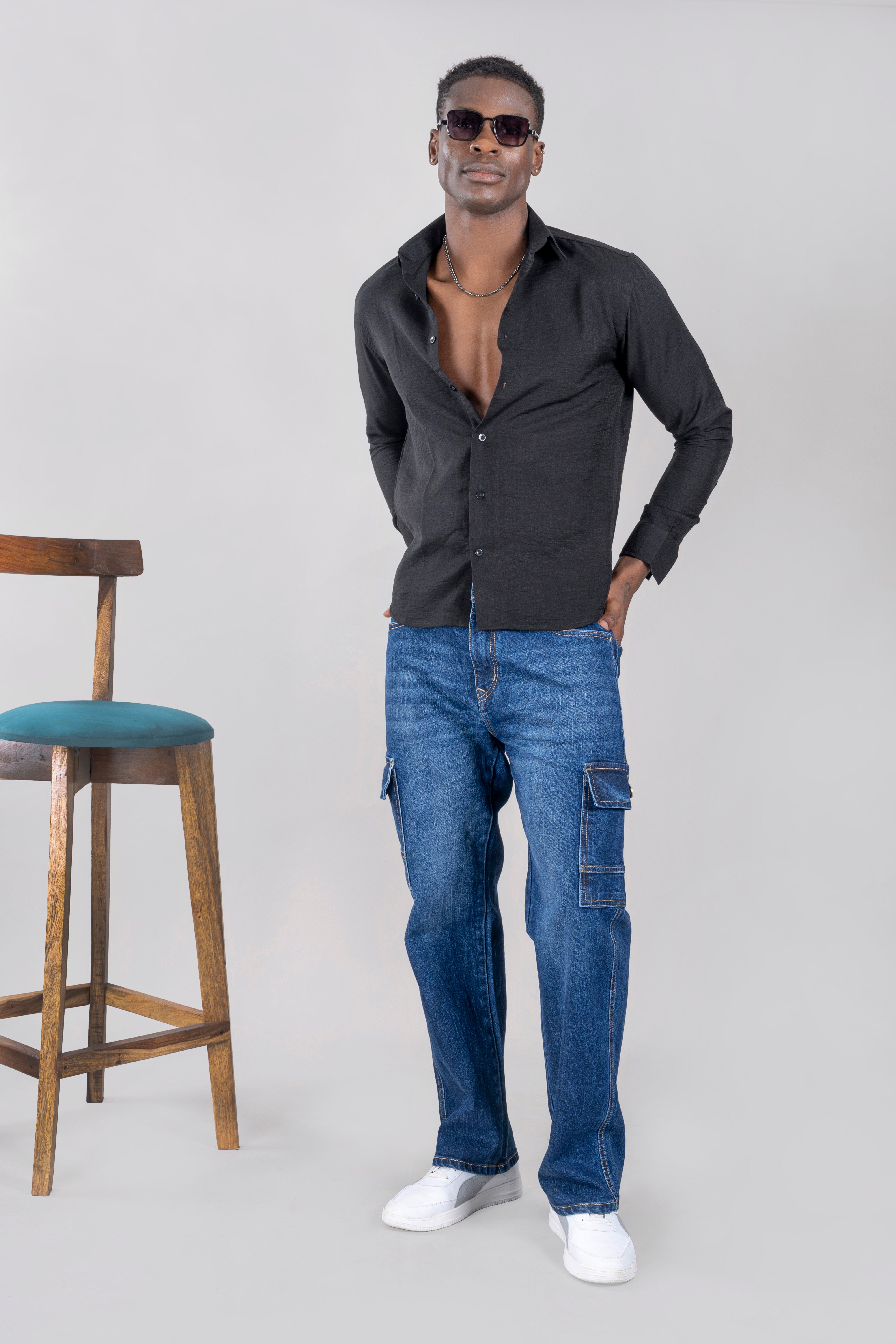 black shirt with jeans