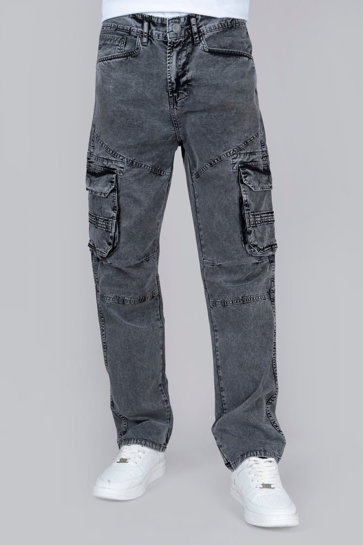 Regular Fit Dark Grey Denim Cargo Jeans