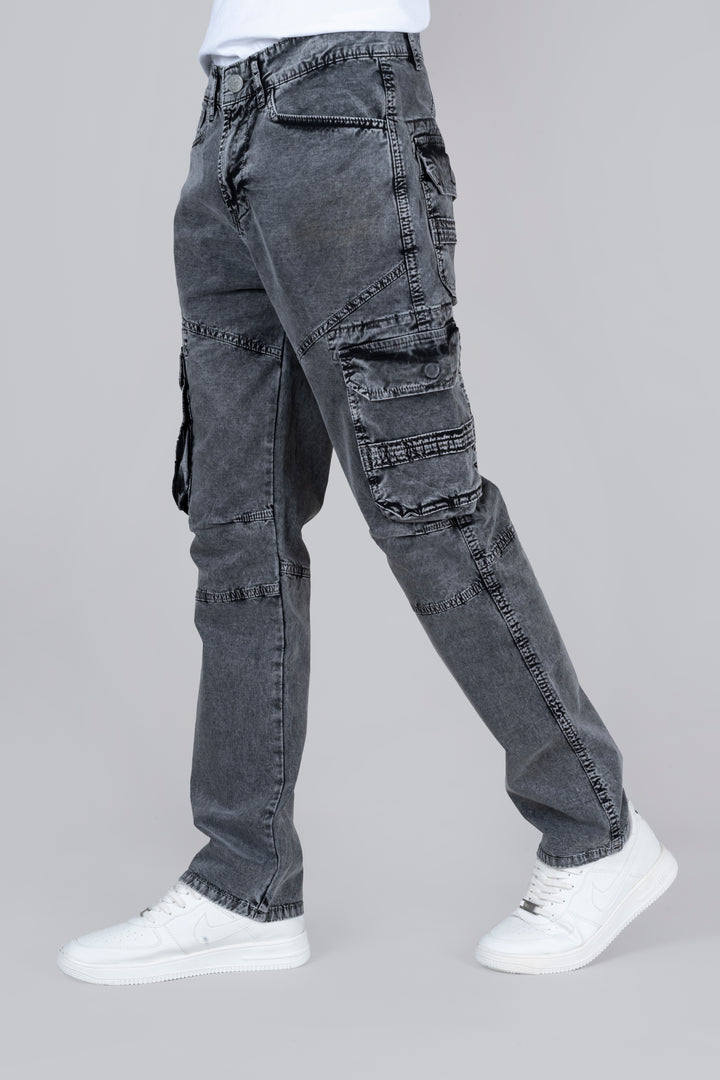 Regular Fit Dark Grey Denim Cargo Jeans