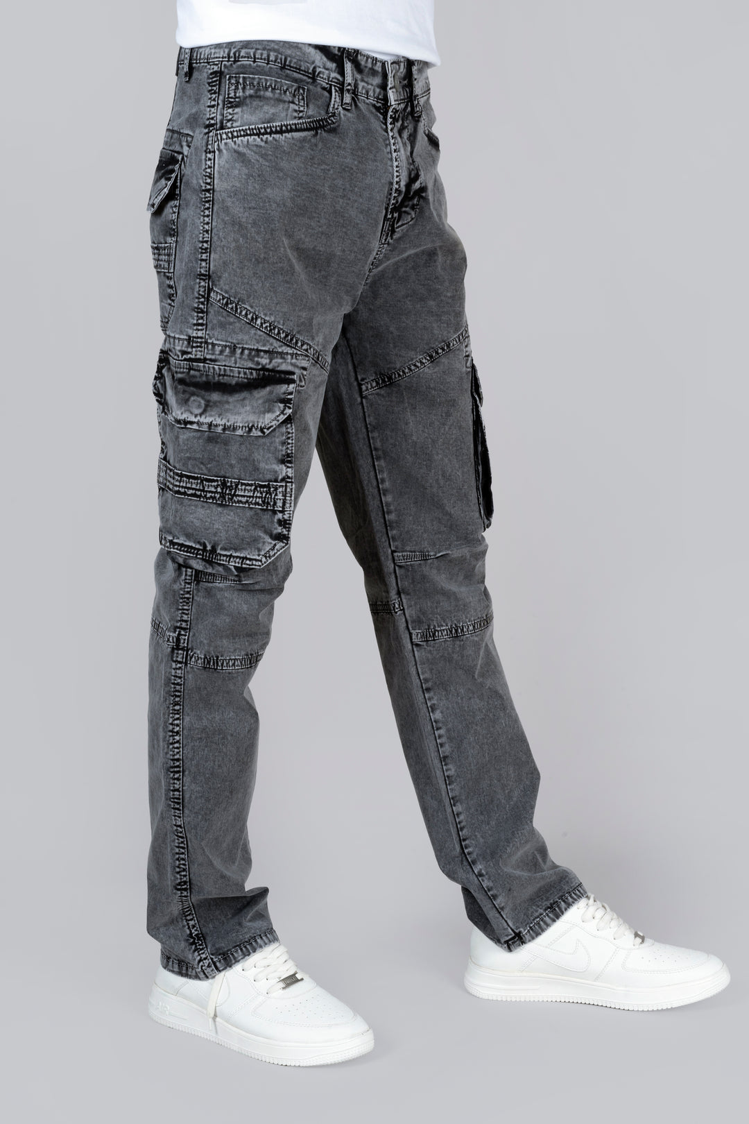 Regular Fit Dark Grey Denim Cargo Jeans