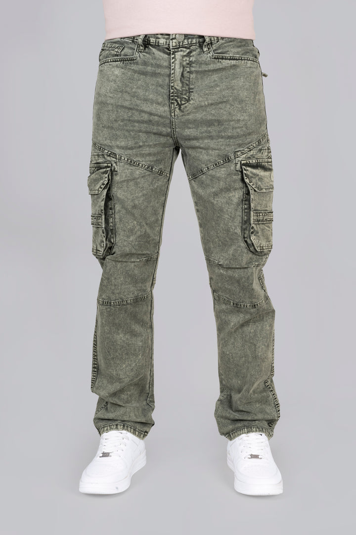 Regular Fit Dark Green Denim Cargo Jeans