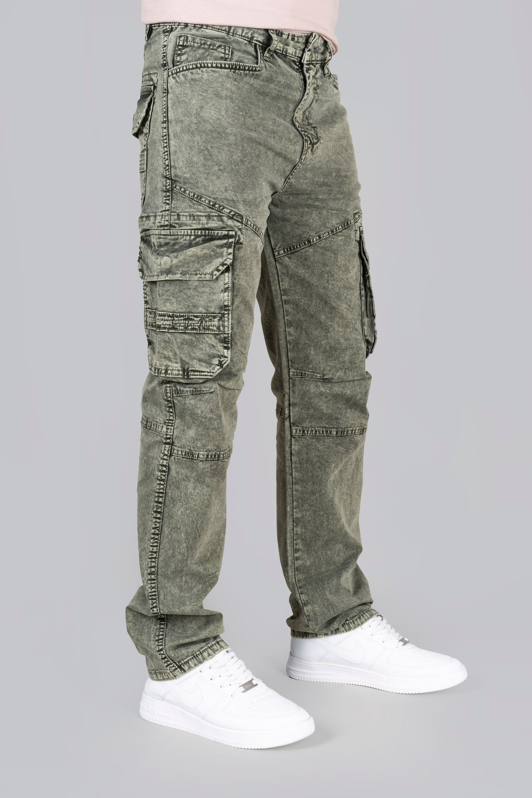 Regular Fit Dark Green Denim Cargo Jeans