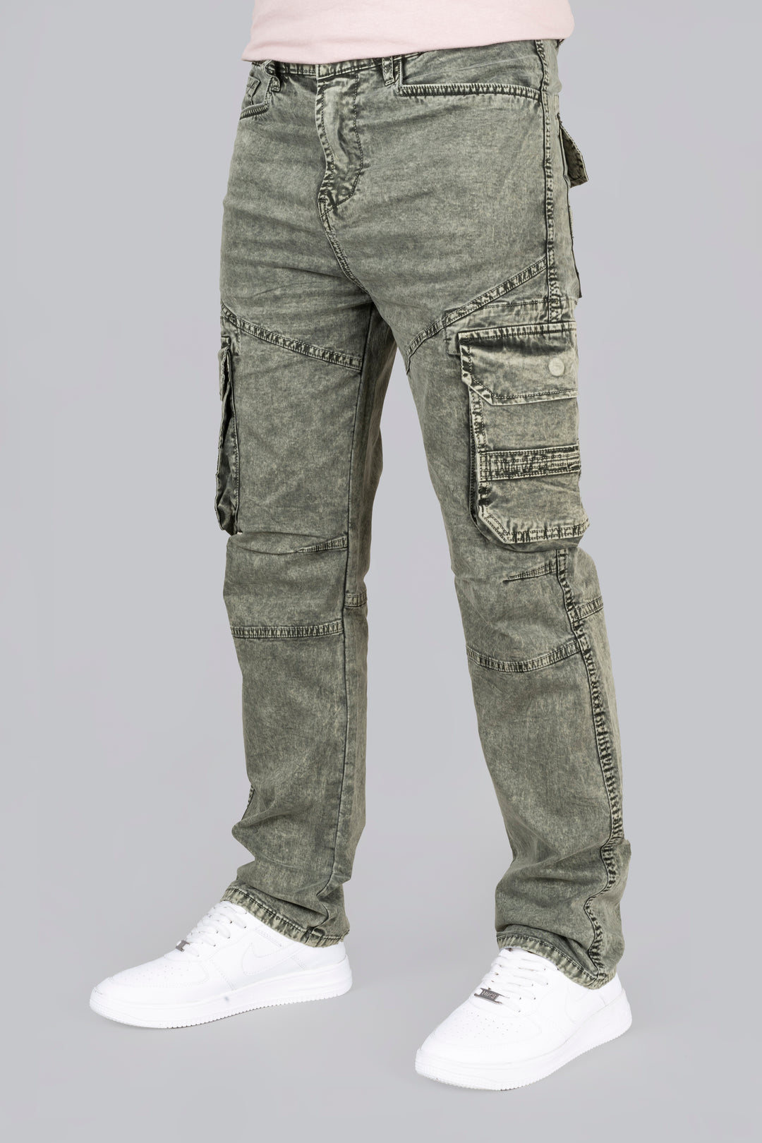 Regular Fit Dark Green Denim Cargo Jeans