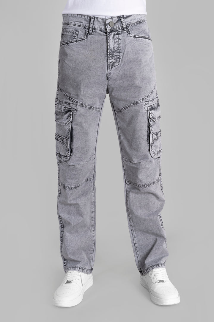 Regular Fit Light Grey Denim Cargo Jeans