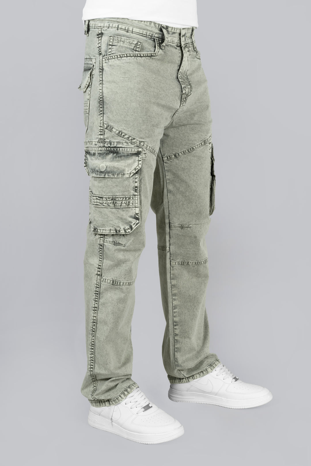 Regular Fit Light Green Denim Cargo Jeans