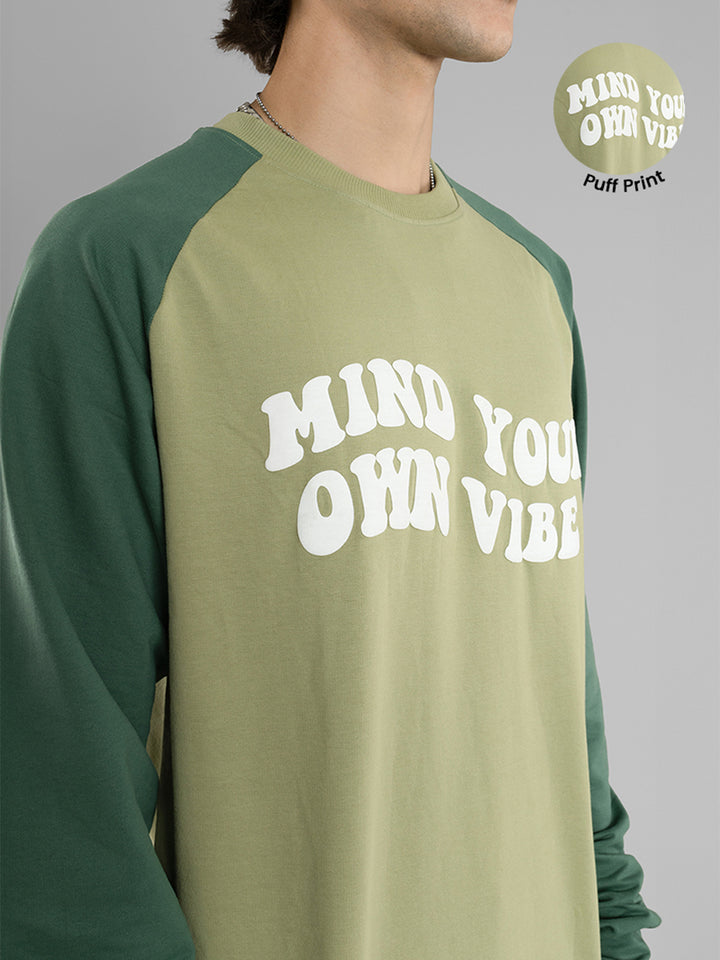 Oversized Printed Raglan Sleeves T-Shirt (Green)