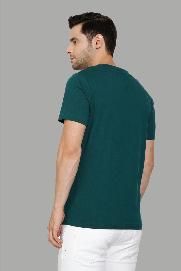 Men's Green Regular Fit Bad Signal Printed Round Neck T-Shirt - Peplos Jeans 