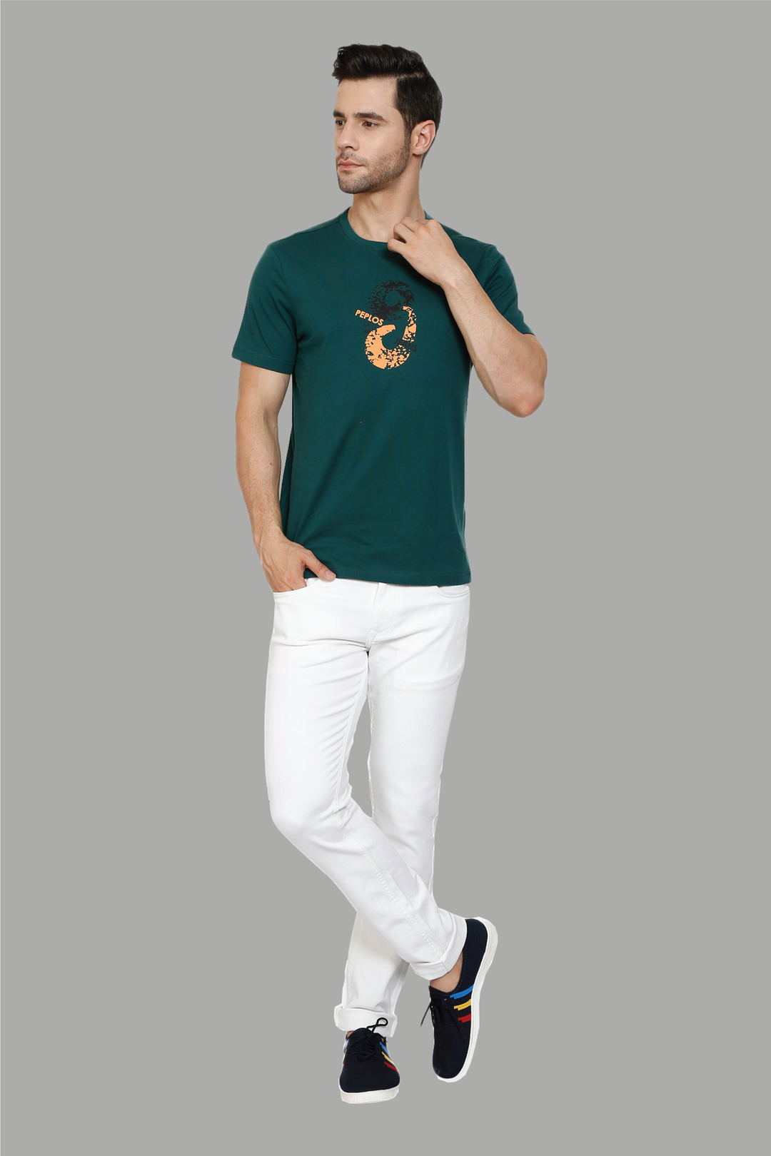 Men's Regular Fit Cotton Printed Round Neck T-Shirt - Peplos Jeans 