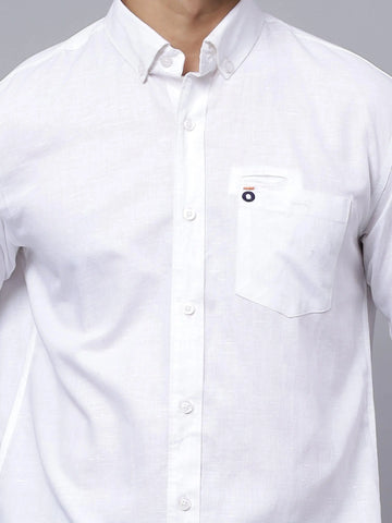 Regular Fit White Casual Solid Plain Shirt For Men