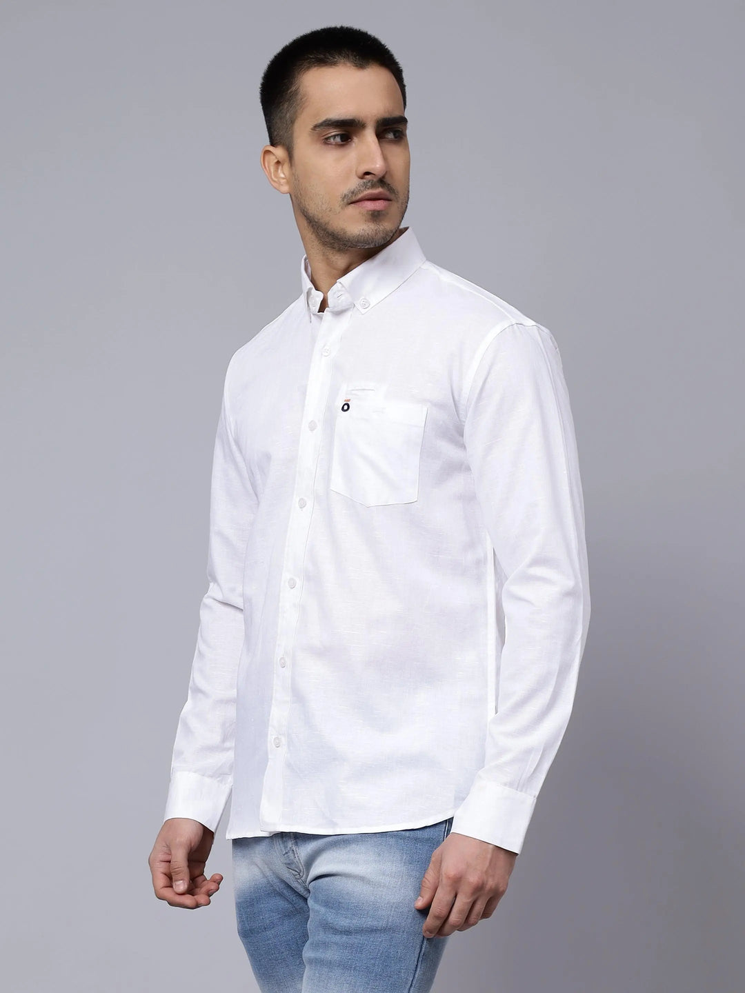 White Regular Fit Casual Full Sleeve Solid Shirt For Men