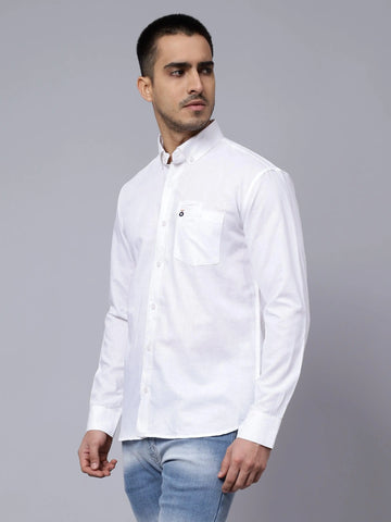 Regular Fit White Casual Solid Plain Shirt For Men